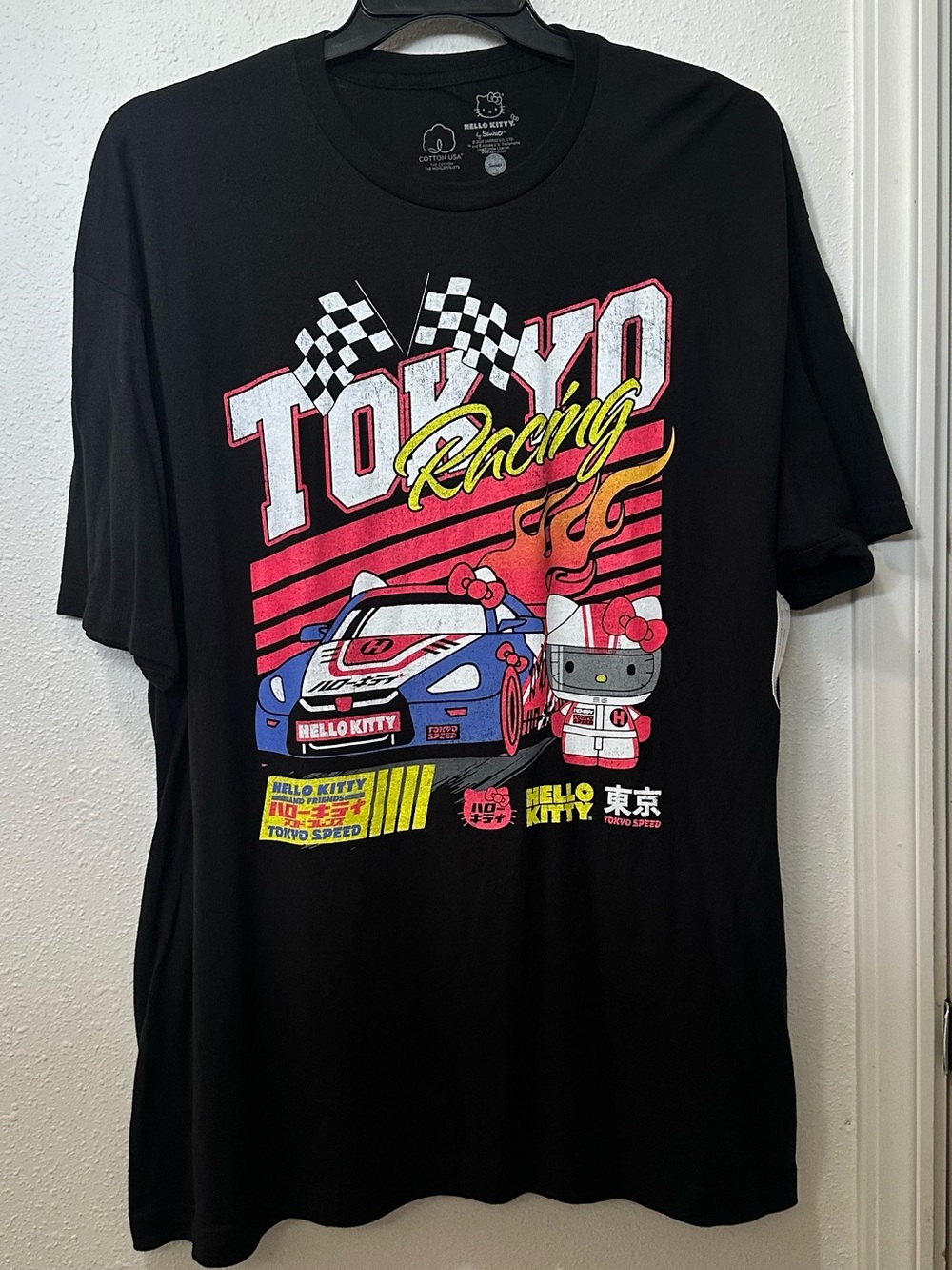 Hello Kitty Pink and Black Racing Graphic Tee Mens 2XL, New with tag.
